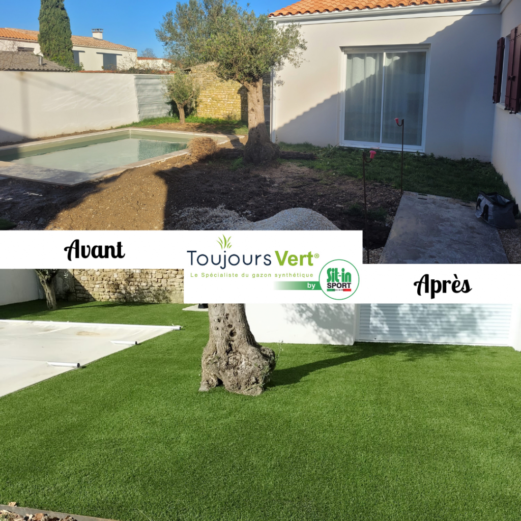 Avant après pelouse artificielle