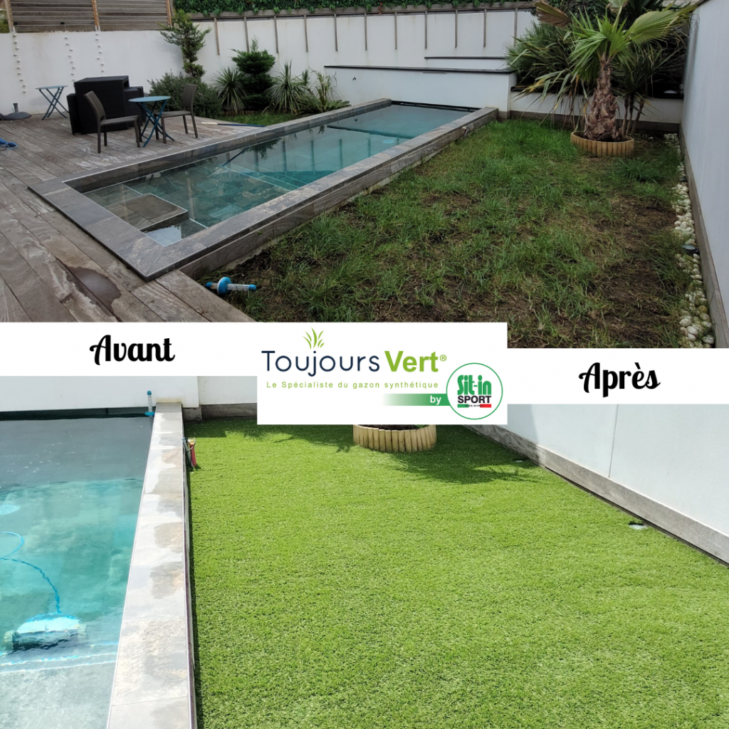 gazon synthétique jardin piscine